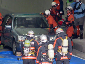 梁川口内トンネル防災訓練